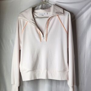 Sincerely Jules Light Pink Sweatshirt with Piped Orange Trim 1/4 zip Size is M